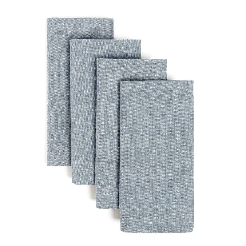 over&back Woven Chambray Cotton Cloth Napkins - Machine Washable (Set of 4) - Blue