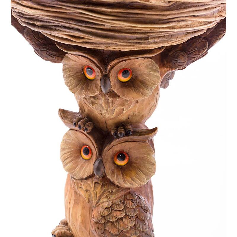 Carved Resin Owls Birdbath