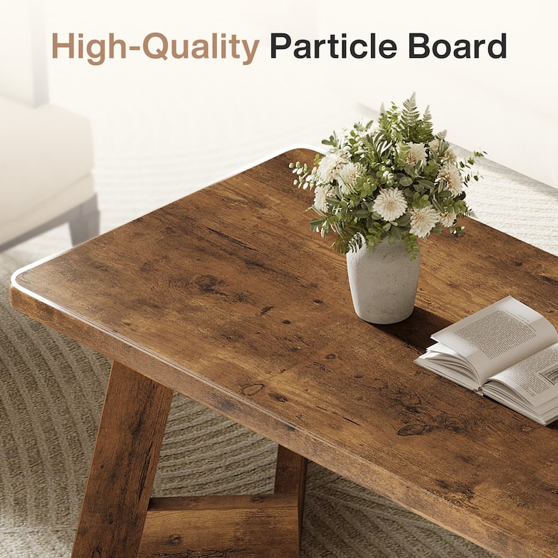 47-inch Farmhouse Wooden Coffee Table for Living Room