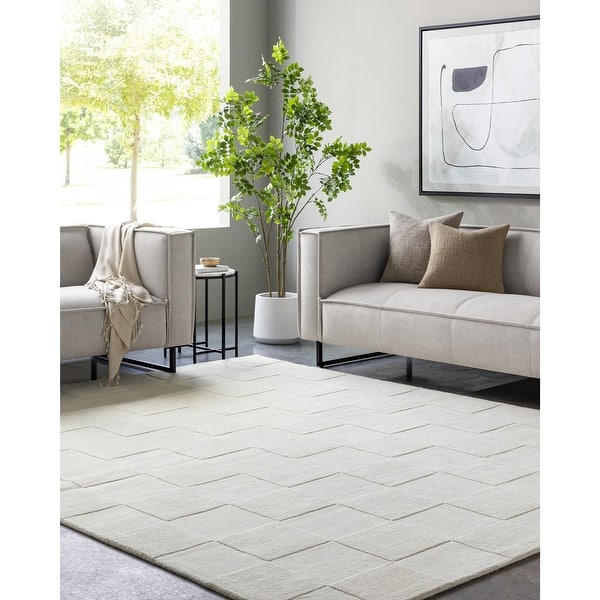 slide 2 of 7, Nathan Casual Solid Color Wool Area Rug Cream - 2' x 3'