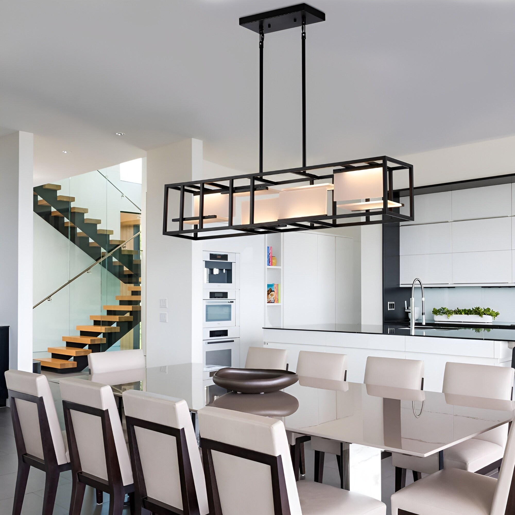 Starsky 5-Light Modern Crystal Chandelier Cluster Linear Kitchen Island Light with Cylindrical Shade