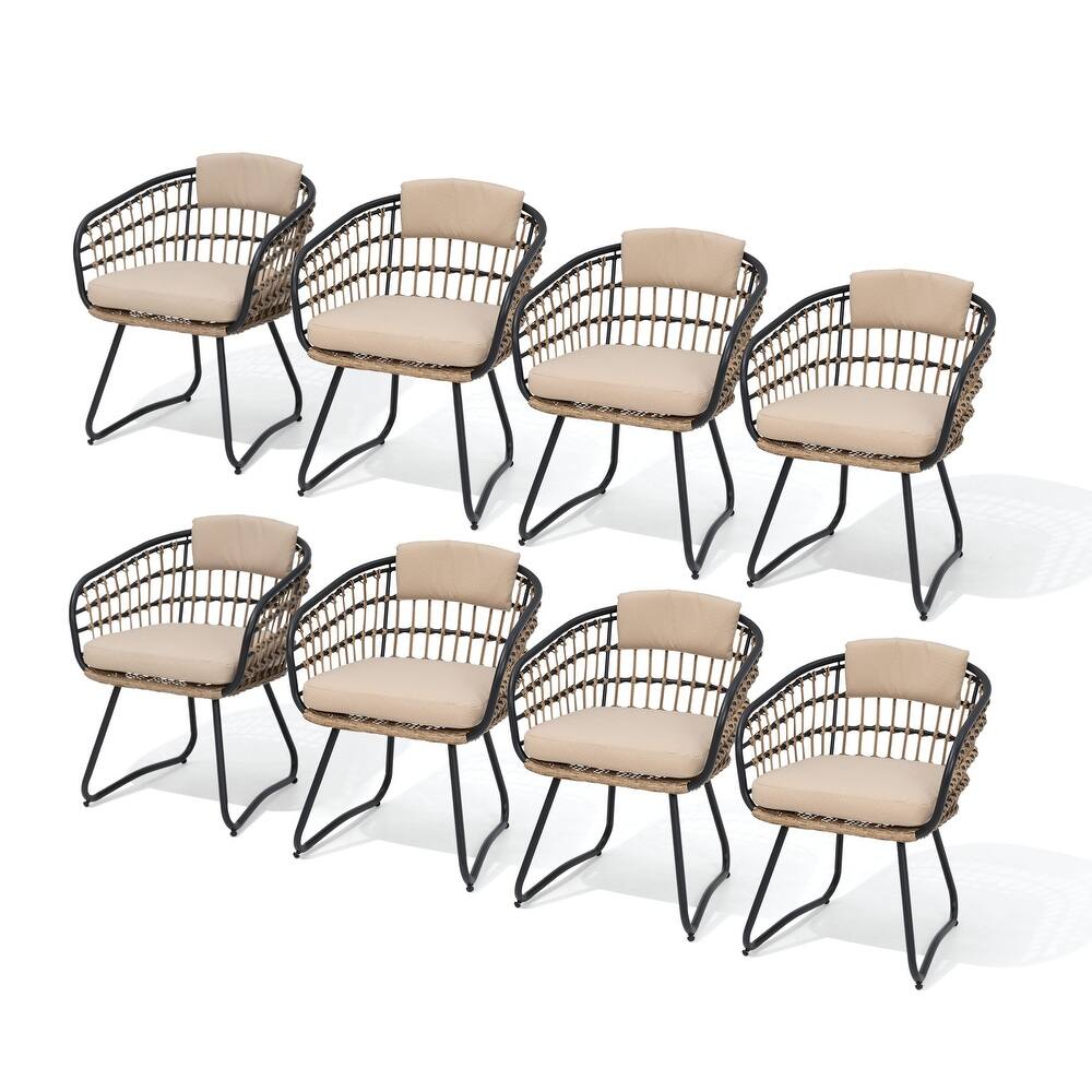Outdoor Patio Wicker PE Rattan Dining Chairs Set with Seat Back Cushion