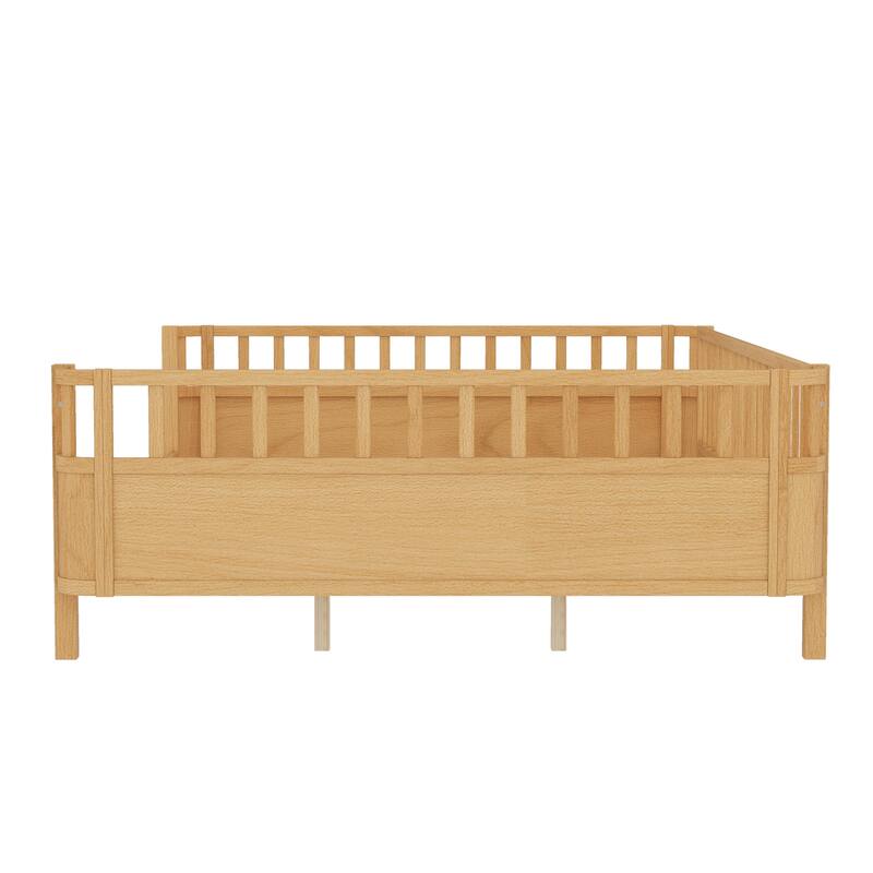 Multi Size Low Platform Bed for Kids with Rounded Corners Guardrails, Detachable Right-side Fence and Open Left-side Design