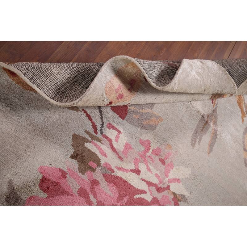 Handmade Abstract Indian Area Rug Oriental Beige Wool & Silk Carpet - 5'5"x 8'5"