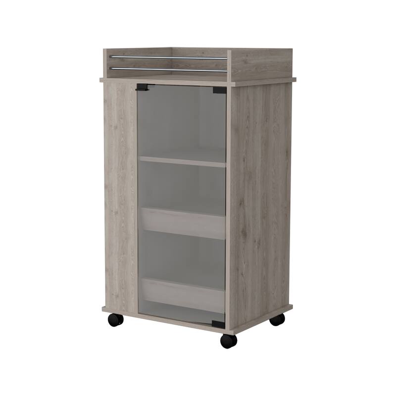 Baltimore Bar cart with Casters, Glass Door and 2-Side Shelf - Grey