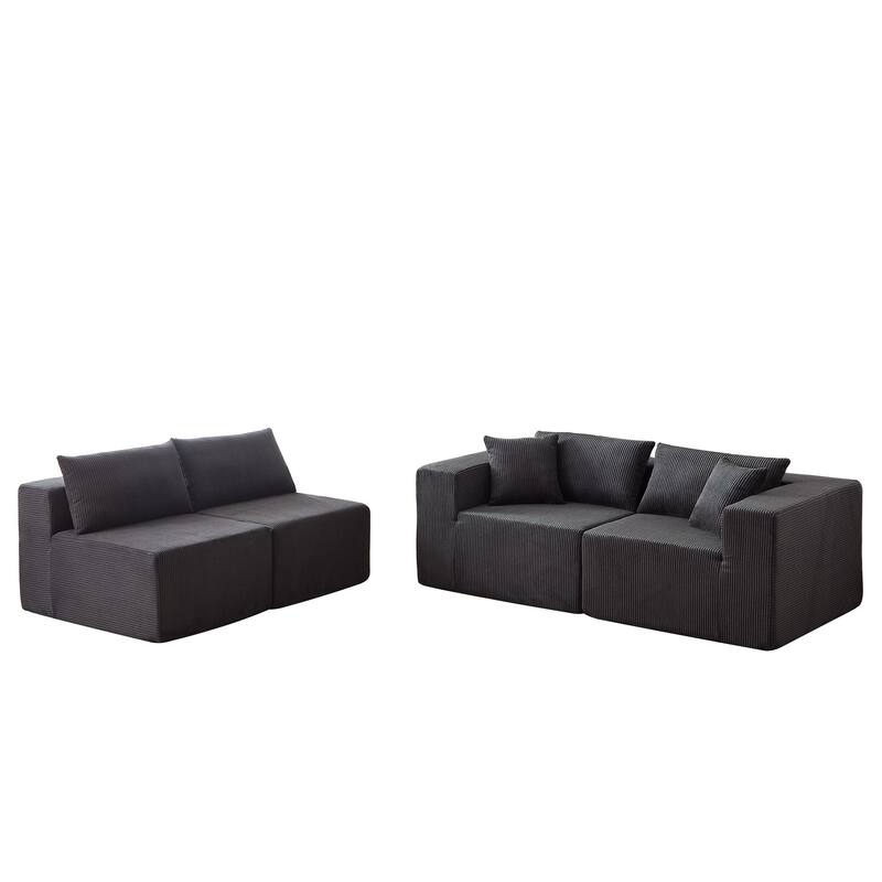 104" Corduroy Modular L-Shaped Sectional Sofa with 4-Piece Free Combination, Foam-Filled Cushions