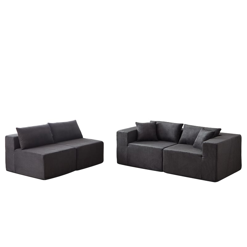 Modern Corduroy Modular L-Shaped Sectional Sofa Set 4-Piece Free Combination Floor Couch for Living Room Bedroom