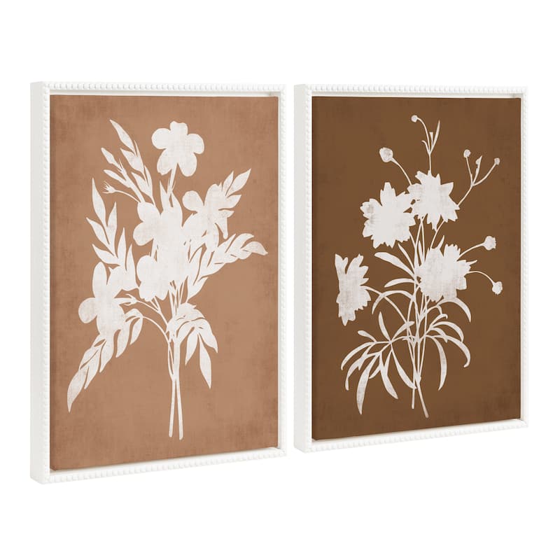 Kate and Laurel Sylvie Beaded Floral Canvas Art Set by Heather Dutton - 2 Piece Set 18x24 - White