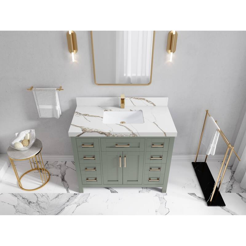 Willow Collections 42 in. W x 22 in. D Cambridge Single Sink Bathroom Vanity with Countertop - 2”Calacatta Gold - Evergreen