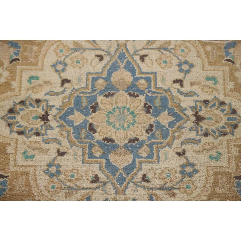 Hand Knotted Oriental 100% Wool Carpet Traditional Floral Beige & Ivories Kashan Area Rug - 13' 3'' X 9' 8''