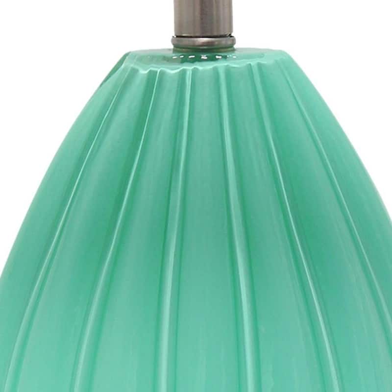 HomeRoots 23" Sea Green And Silver Geometric Lines Table Lamp With White Drum Shade - 13.00 in. x 23.25 in. x 13.00 in.