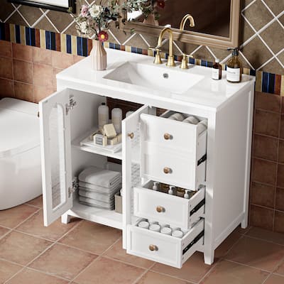 36-inch bathroom vanity with two soft-close doors, adjustable shelves and three drawers