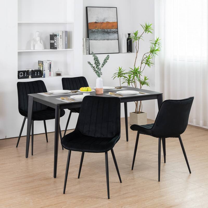 XINMICS Mid-century Modern Dining Chairs, Velvet Upholstered Metal Side Chair, Set of 2/4/6 - set of 4 - Black