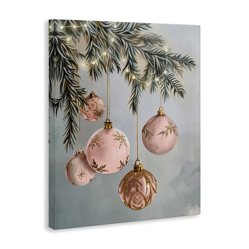 Stupell Pink Hanging Christmas Ornaments Canvas Wall Art Design By Arlington Prints