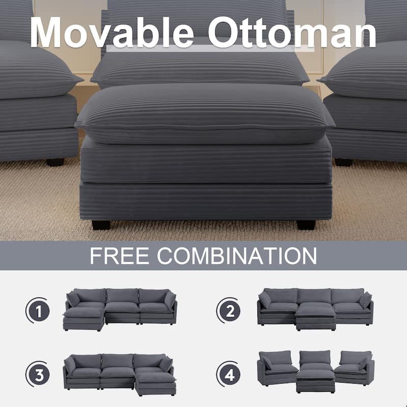 Oversized Modular Corduroy Sectional Sofa Set with Ottoman, 3-Seater / 4-Seater Deep Seat Lounge Couch for Living Room