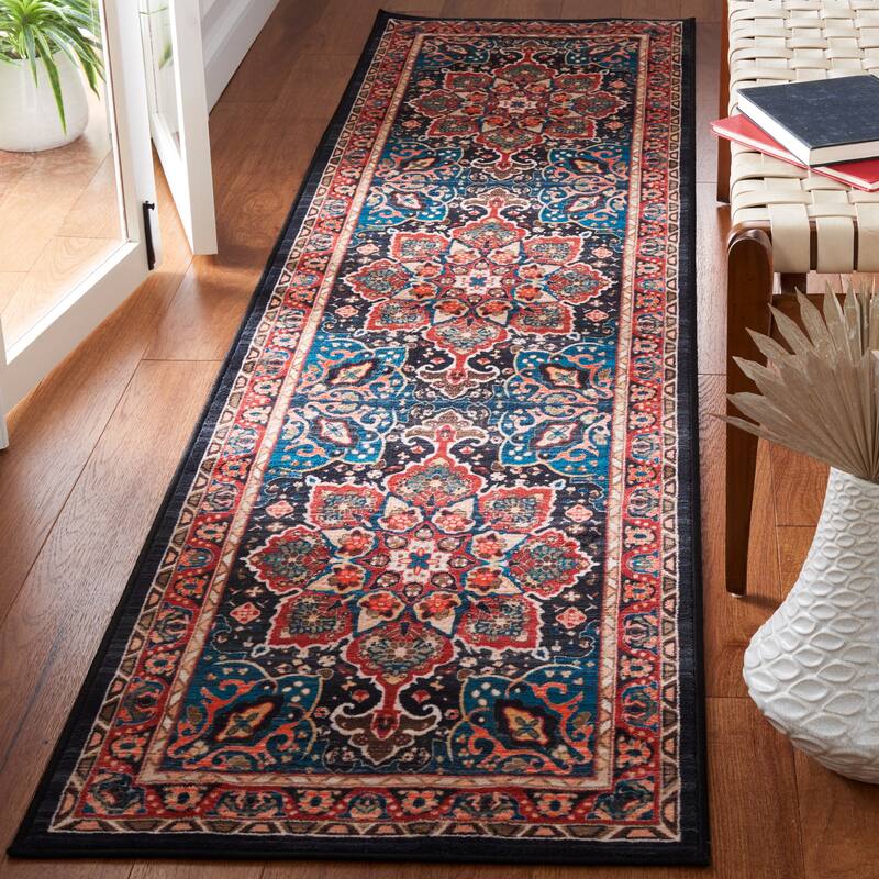 SAFAVIEH Riviera Machine Washable Slip Resistant Wilma Oriental Rug - 2'2" x 9' Runner - Red/Navy