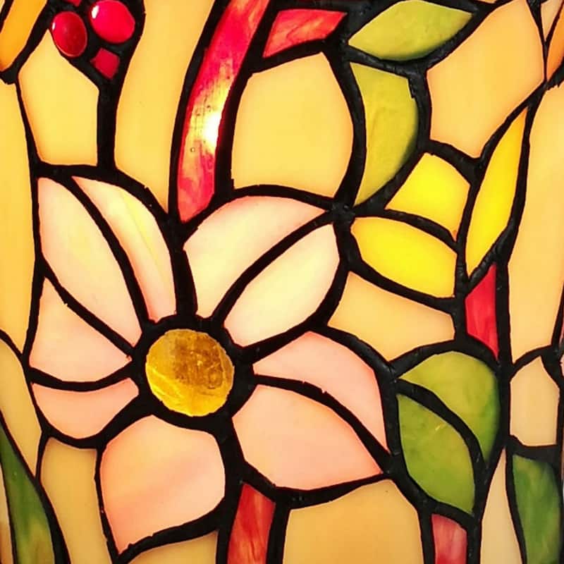 Multi Color Resin Mini Lamp with Red, Beige-Stained Glass Shade - 5” x 5” x 10” (D x W x H)