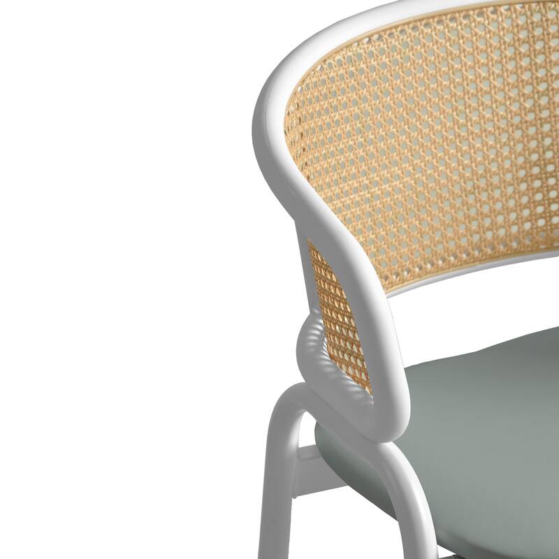 LeisureMod Set of 2 Minimalist Leather Dining Chairs with Wicker Back in Steel Frame - Side Chair for Home Office & Kitchen