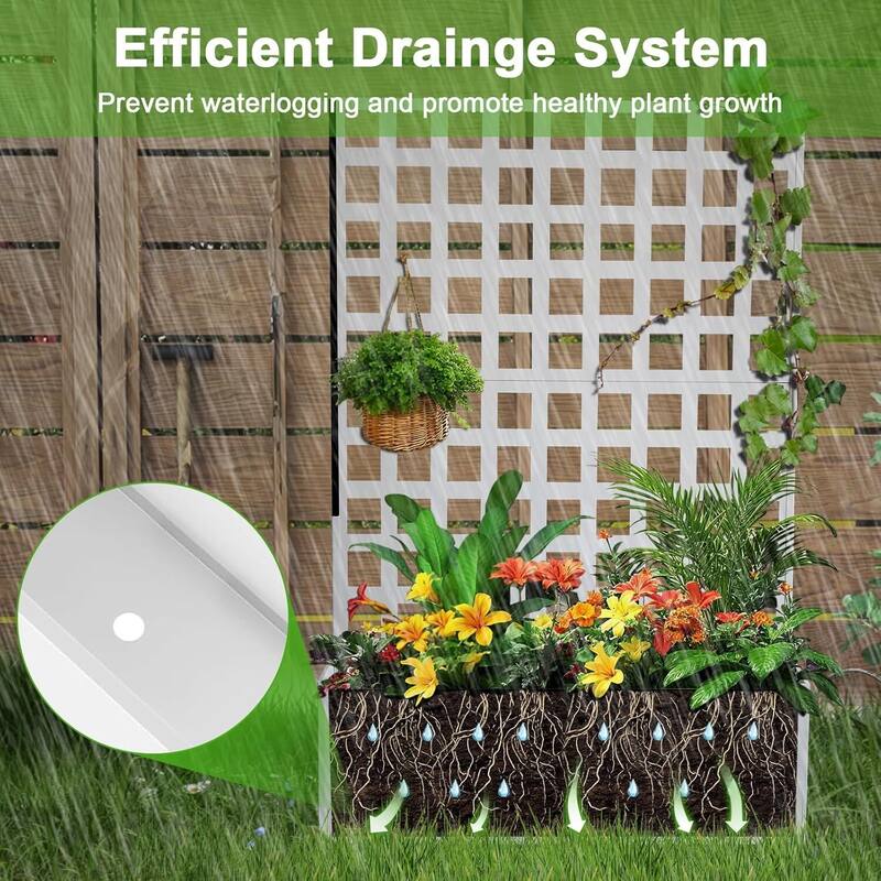 Galvanized Raised Garden Bed with Trellis, Privacy Screen Planter Box for Patio Balcony