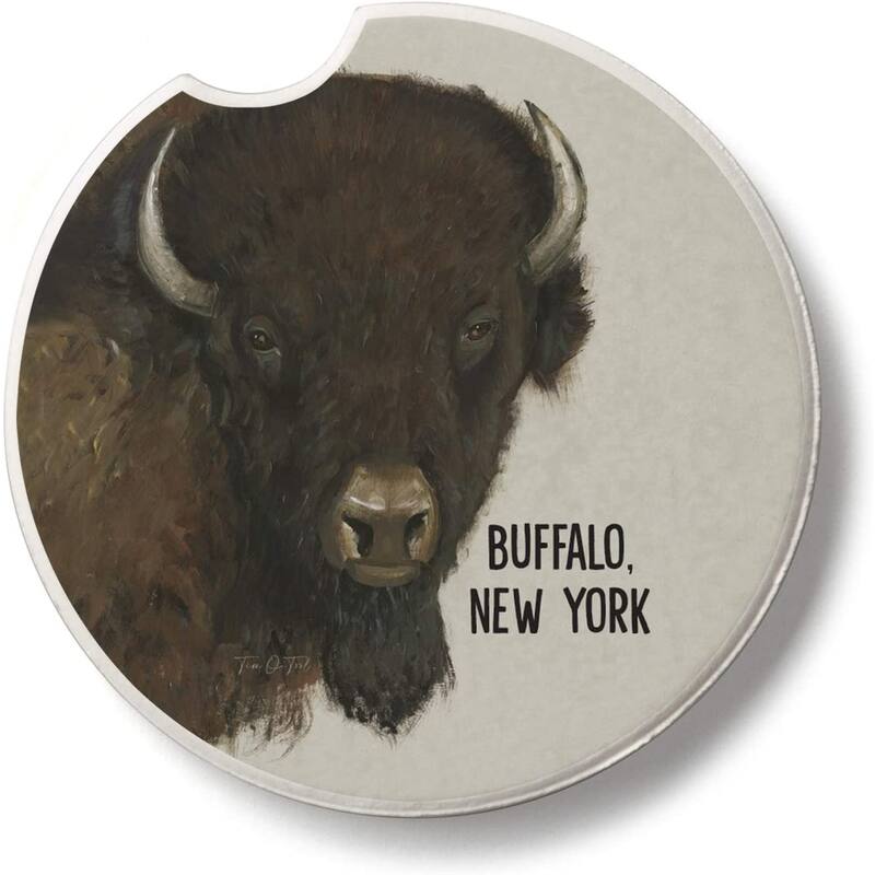 CounterArt Absorbent Stoneware Car Coaster, Buffalo Head, Set of 2 - Multi