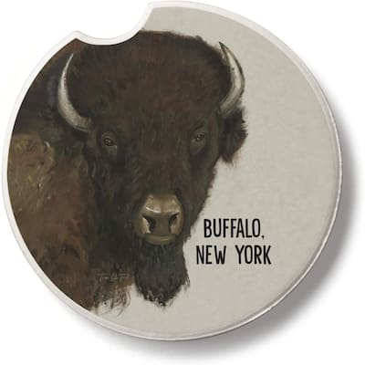 CounterArt Absorbent Stoneware Car Coaster, Buffalo Head, Set of 2