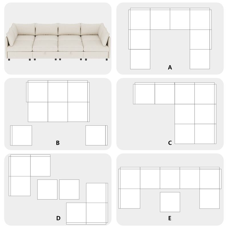 Modular Sectional Sofa with Storage, 8-Seat Convertible Sleeper Sofa Set, Chenille Flexible Modular Combination