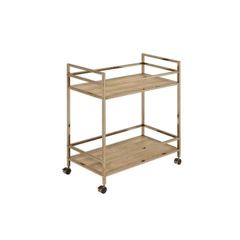 Q-Max Sturdy Legs Copper Shelves Wood Veneer Serving Cart