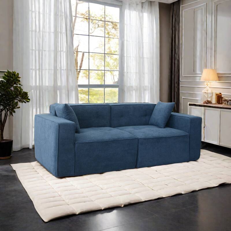 Velvet Loveseat Sofa with 2 Pillow Upholstered Deep Seat Sofa, Modern Recliner Sofa Lounge Couch for Living Room