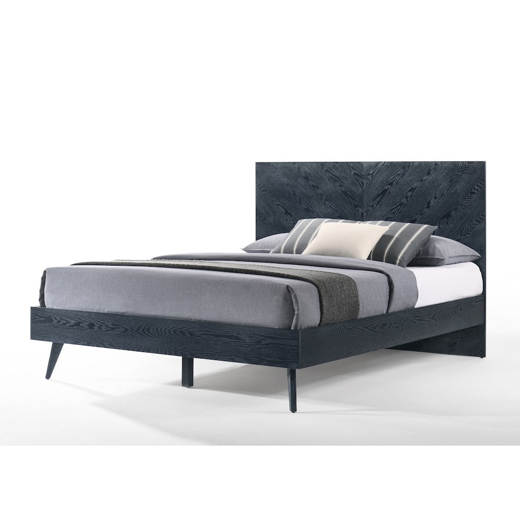 Cid Coy King Size Platform Bed, Ash Veneer with Crown Cut Pattern, Gray