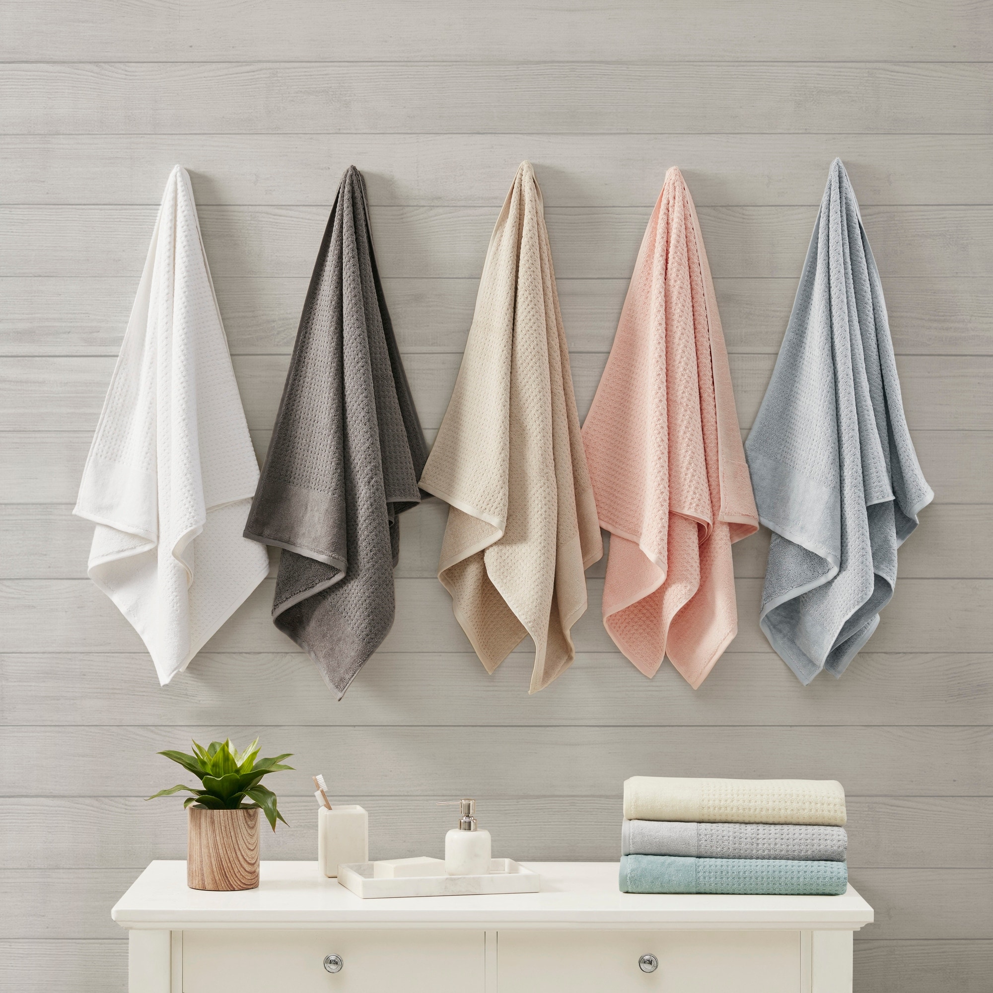 Madison Park Spa Waffle Cotton Waffle Jacquard Antimicrobial Bath Towel 6 Piece Set