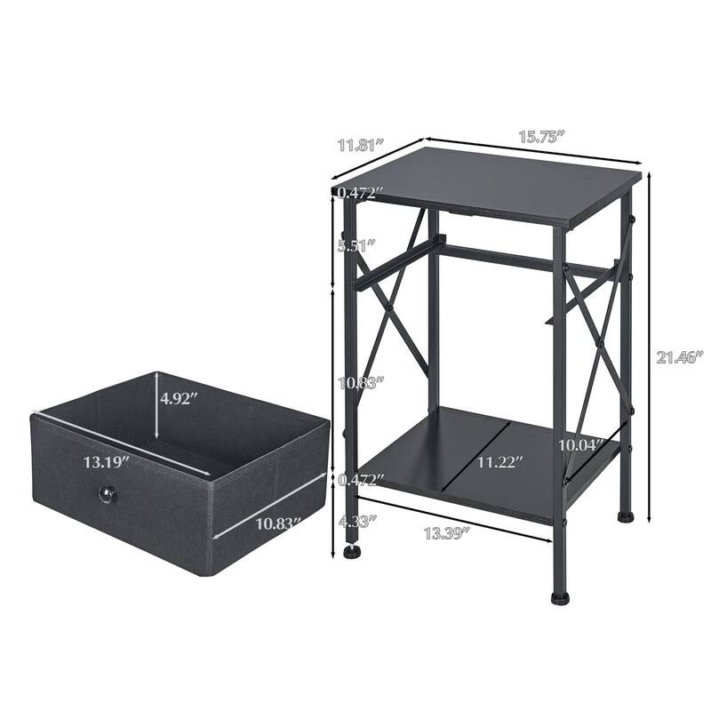 Javlergo 2 Pack X Frame Nightstand with Removable Fabric Drawer Easy to Clean Multifunctional End Table with Open Shelf