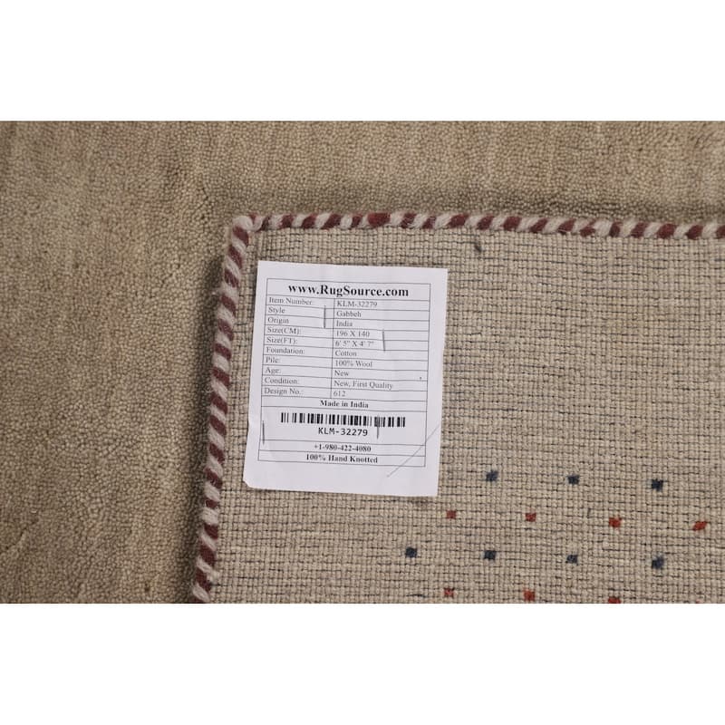Tribal Gabbeh Indian Area Rug Handmade Beige Wool Carpet - 4'7"x 6'5"