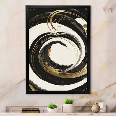 Designart "Black, Silver And Gold Blending Swirls II" Modern Framed Art Print