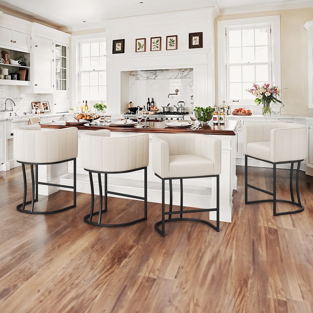 Modern 26.in Low Back Counter Height Barstool Barrel Set of 4 Bar Stools with Metal Frame