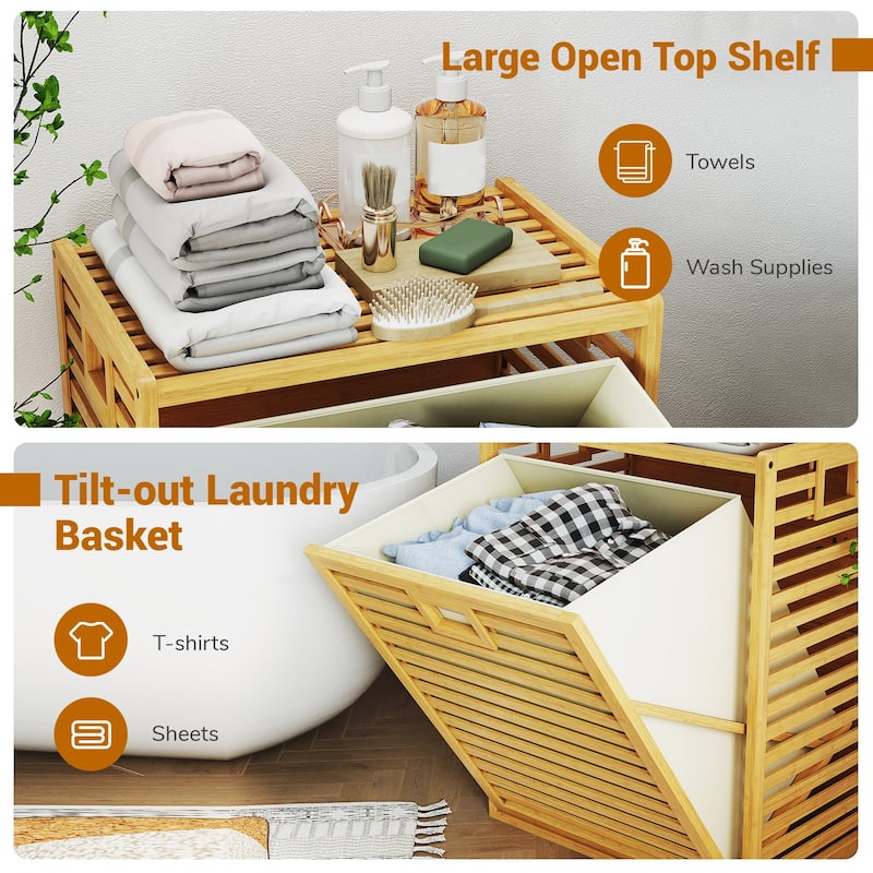 Gymax Large Tilt-out Laundry Hamper w/ Wide Top & Tilt-out Basket Side