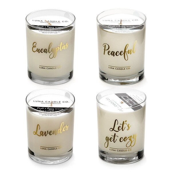 Natural Soy Wax Jar Candles, Lavender and Eucalyptus Scents (Set of 4)