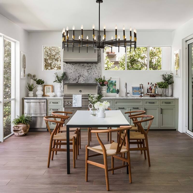 Black & Gold Modern Farmhouse Chandelier Rustic Ceiling Light Dimmable E12 Candle-Style Pendant Lighting Fixture