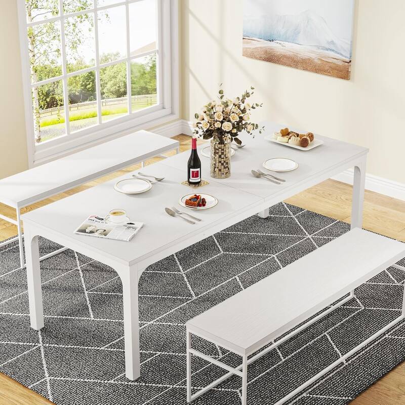 78" White Dining Table Large Rectanglular