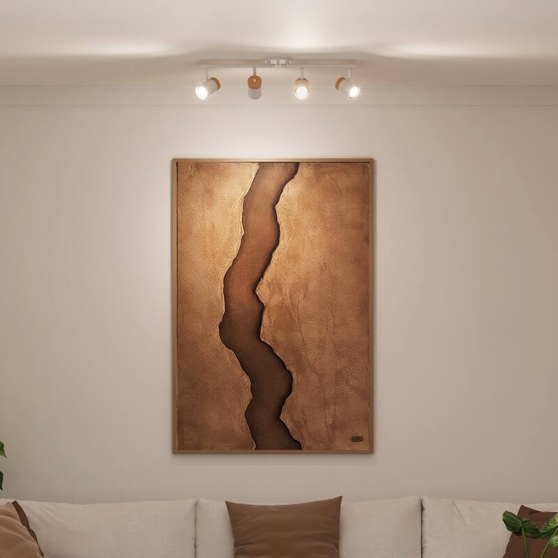 28" 4-Light Matte White Foldable Track Lighting with Hand Painted Wood-Tone Accent Detail and Pivoting Track Heads - 4.5"
