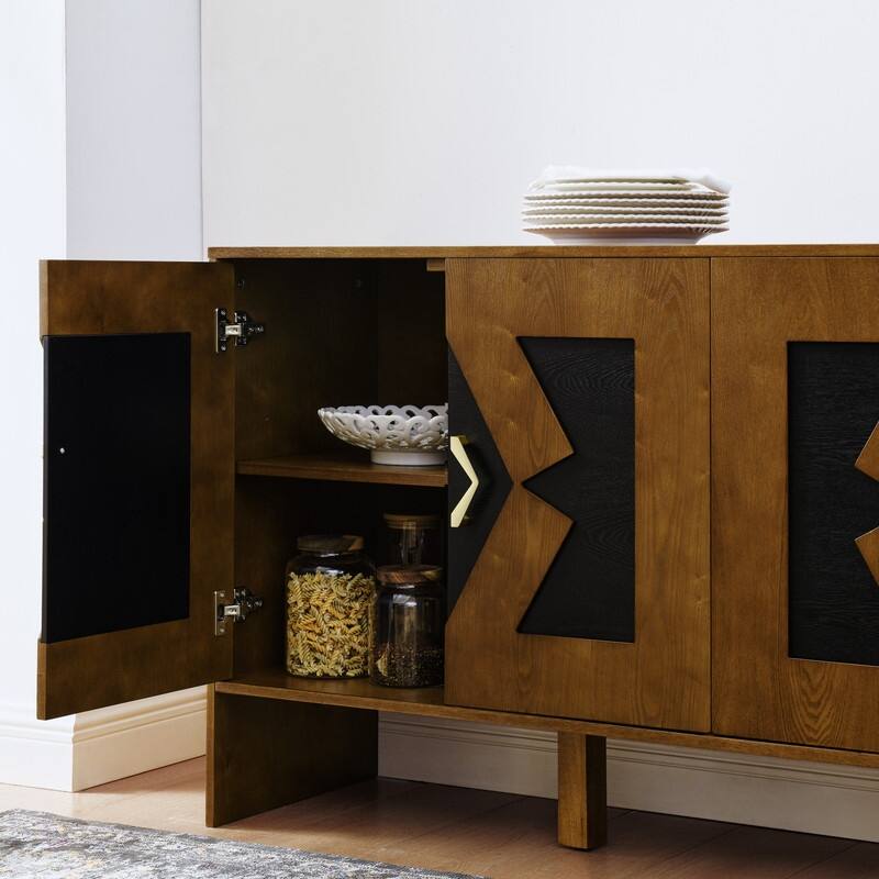 60" Mid-Century Buffet Cabinet - Geometric Storage Unit For Living Room, Dining Room, Or Entryway‌ - 15.75"D x 60"W x 31.5"H