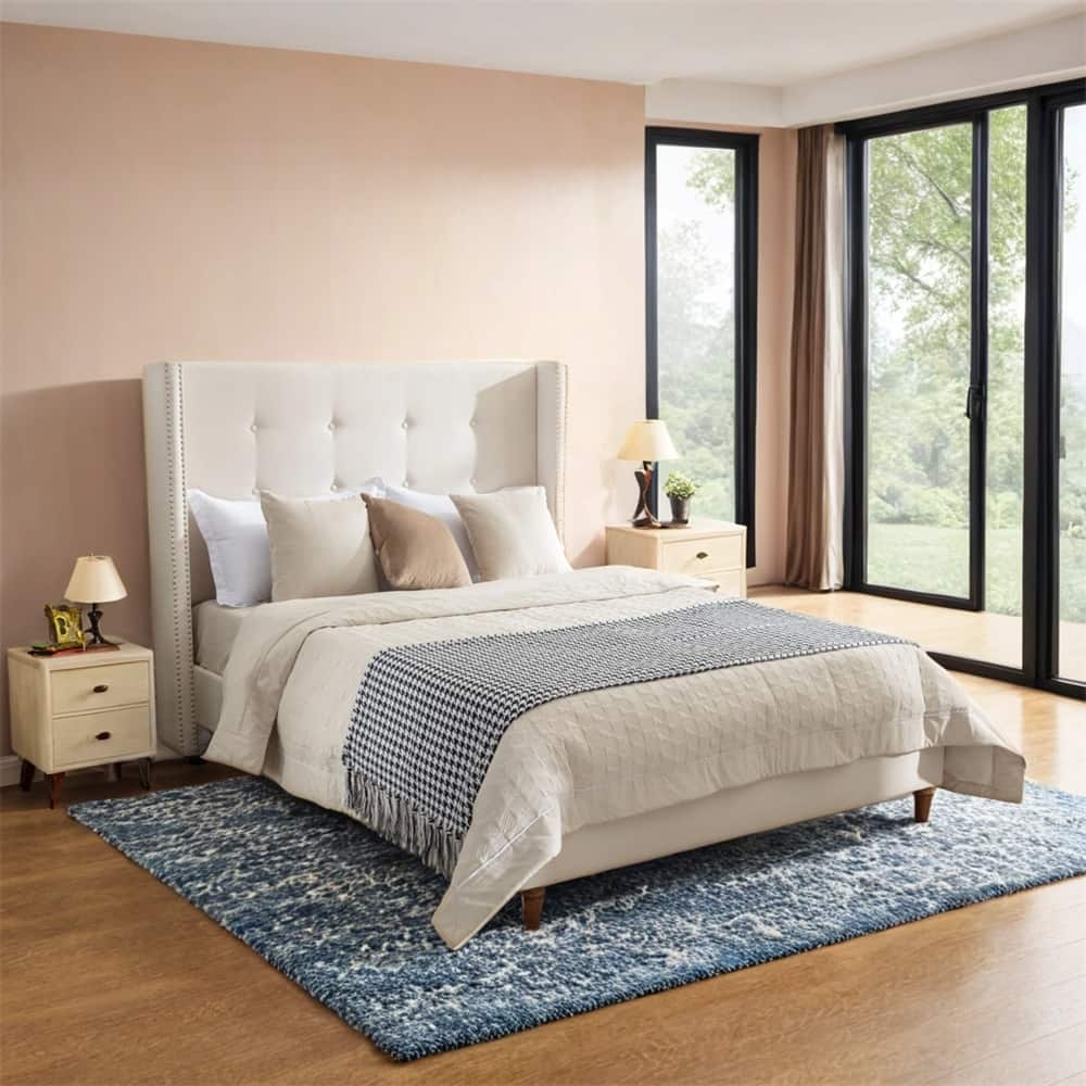 Upholstered King Bed Features a 54" High Headboard w/Buttoned Tuft