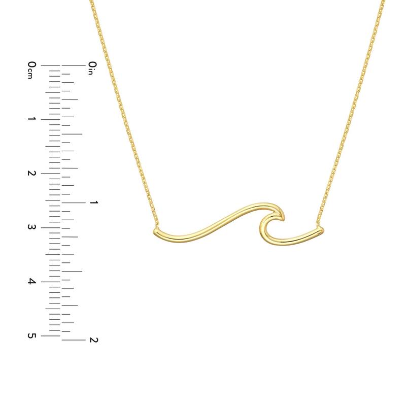 Curata 14k Yellow Gold Sideways Plain Wave Adjustable Necklace,18"