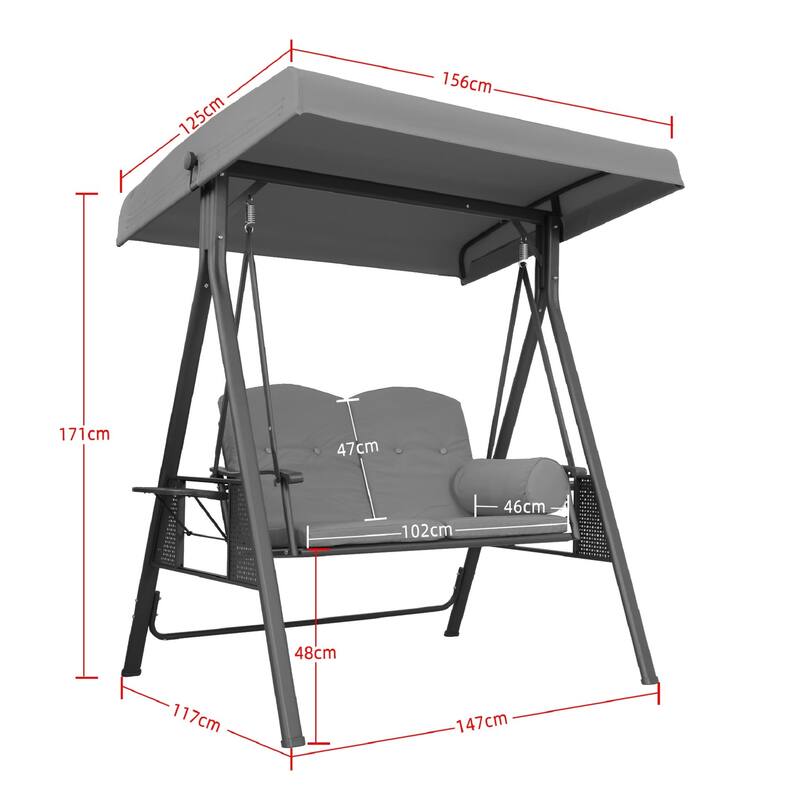 PURPLE LEAF 2-seat Outdoor Porch Swing with Adjustable Tilt Canopy and Stand