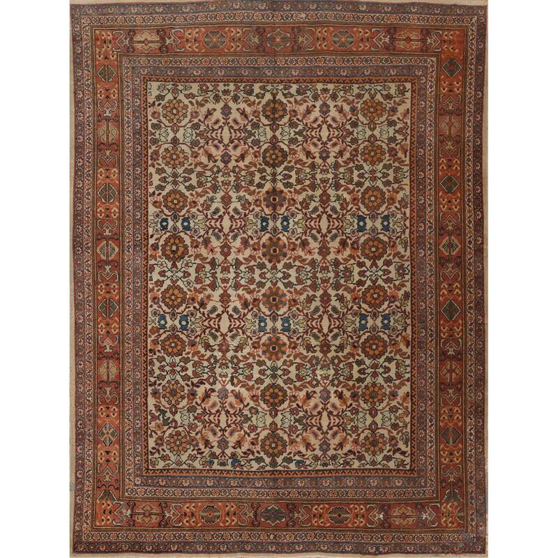 Hand Knotted Oriental 100% Wool Carpet Traditional All-Over Beige & Ivories Mahal Area Rug - 10' 8'' X 9' 0''