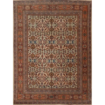 Hand Knotted Oriental 100% Wool Carpet Traditional All-Over Beige & Ivories Mahal Area Rug - 10' 8'' X 9' 0''