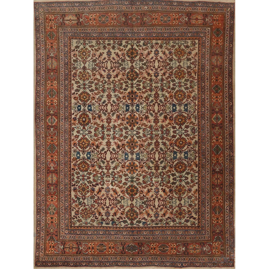 Hand Knotted Oriental 100% Wool Carpet Traditional All-Over Beige & Ivories Mahal Area Rug - 10' 8'' X 9' 0''