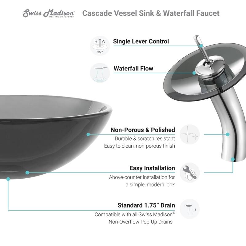 Cascade 16.5 Glass Vessel Sink with Faucet