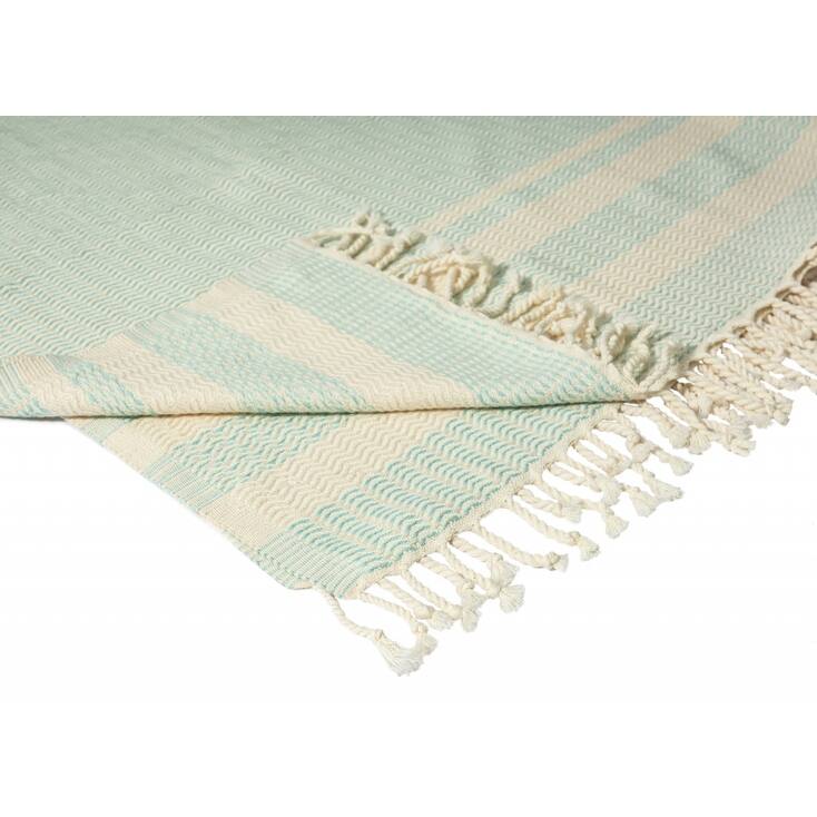 HomeRoots 50" X 60" Turquoise Woven Cotton Striped Throw Blanket with Fringe