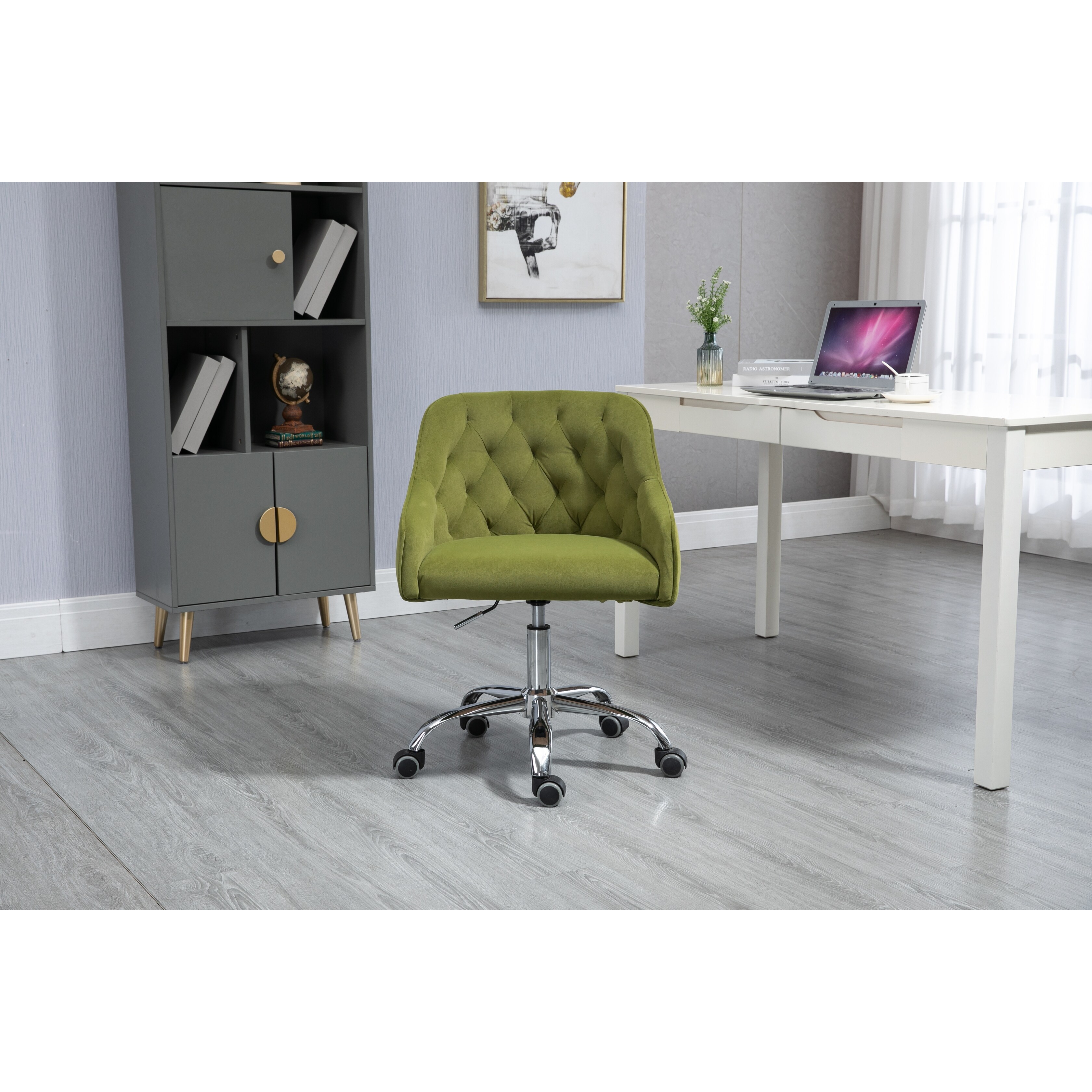 Home Office Desk Chair with Wheels Modern Upholstered Velvet
