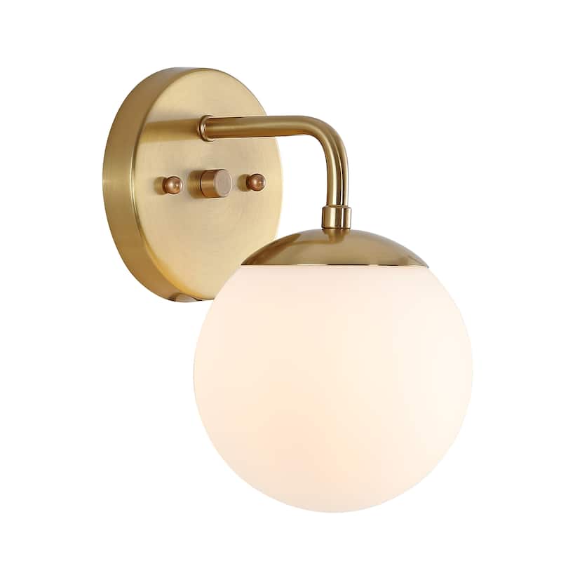Globe Metal/Frosted Glass Modern LED Vanity, by JONATHAN Y - 1 Bulb - Brass Gold